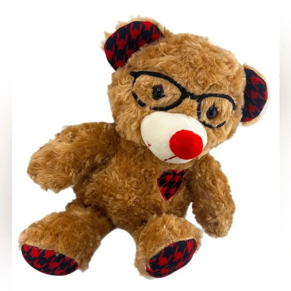 Dandee Brown Houndstooth Teddy Bear Avatar Type Glasses Plush Stuffed Animal. - Picture 1 of 6
